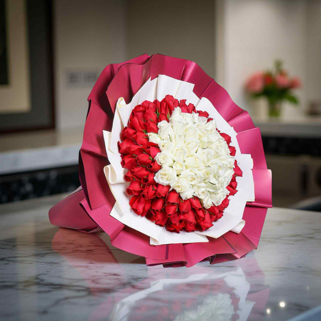 Code : F-F193 Bouquet 100 Roses ( Red & White )
