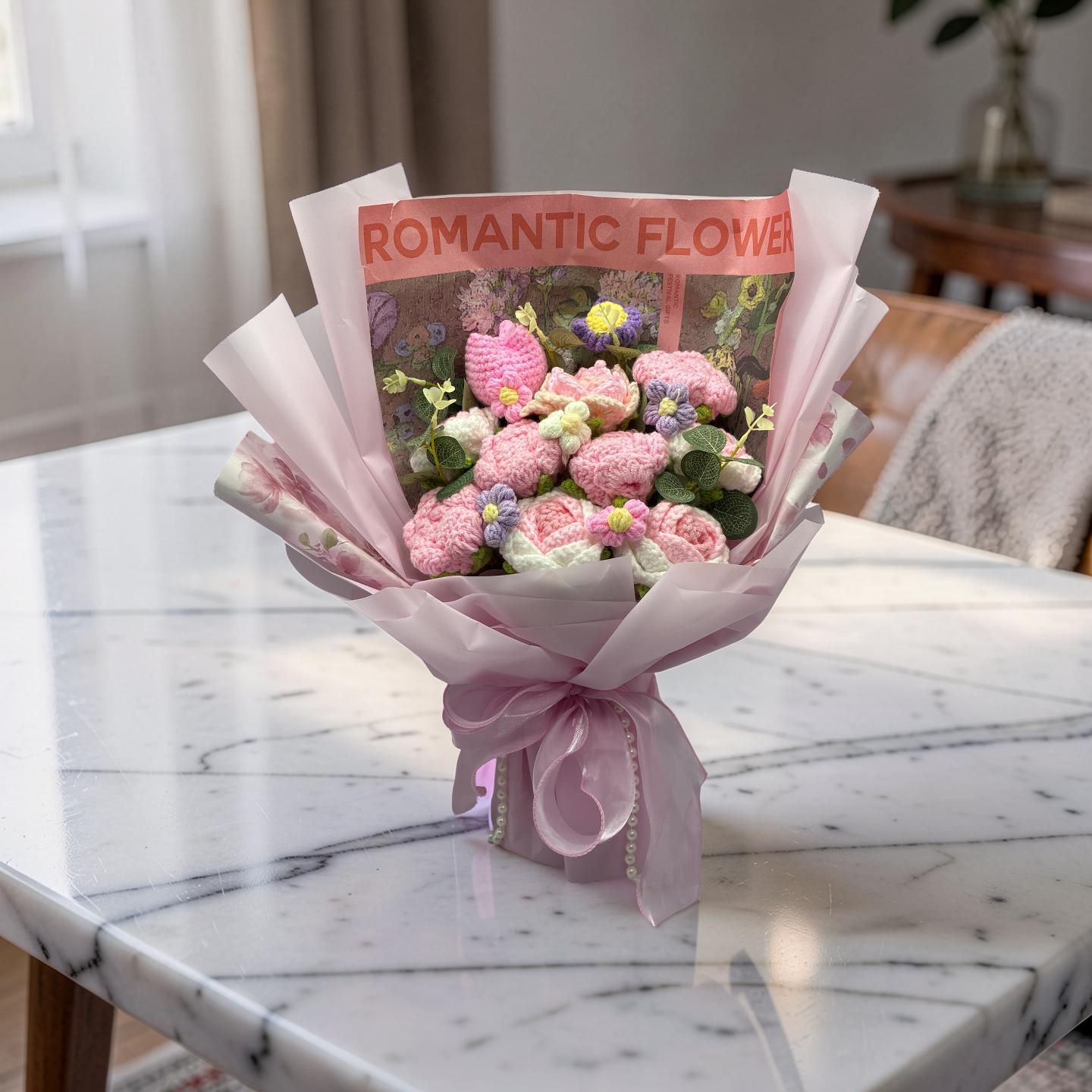 Pink Flowers Romantic Bouquet ( Crochet )