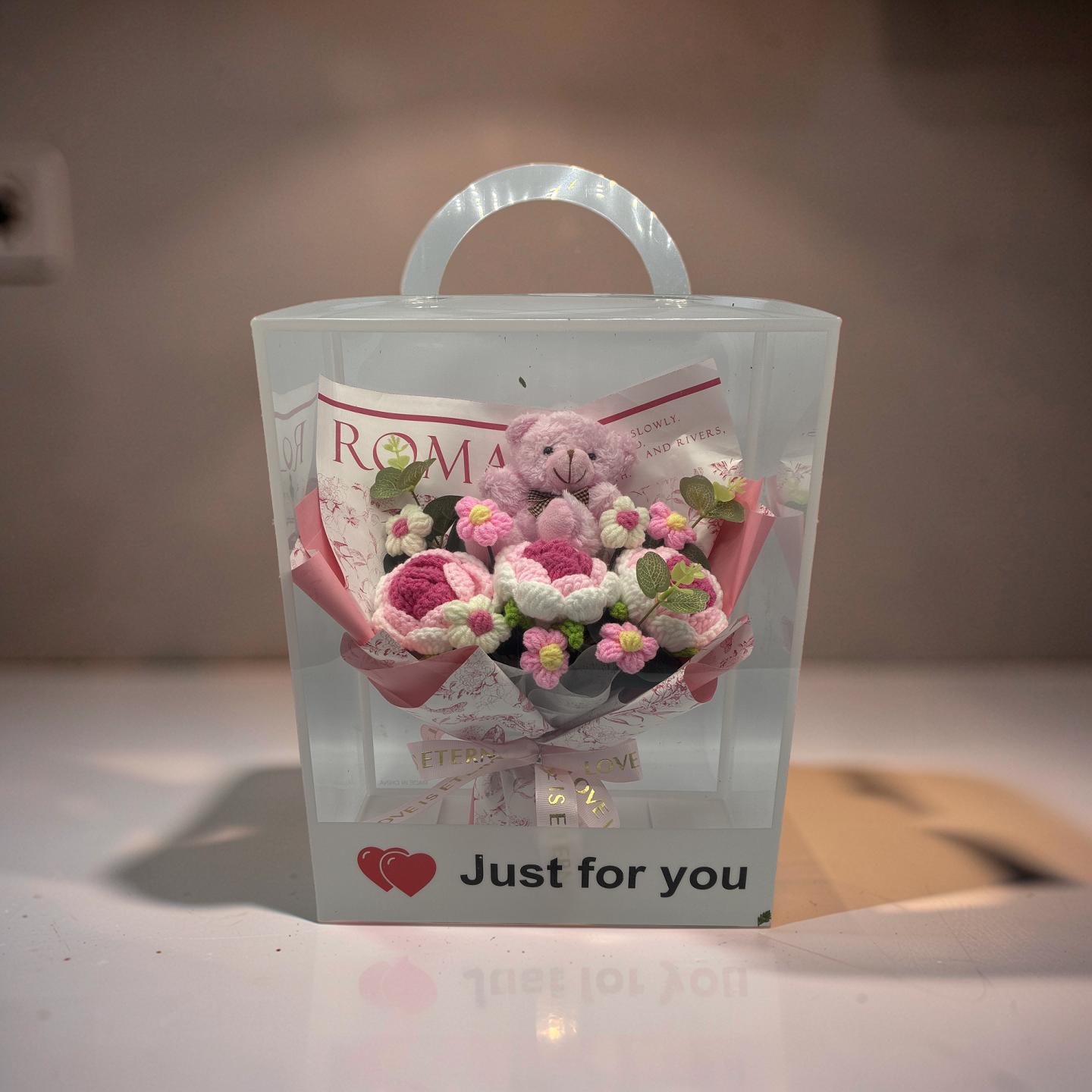 Sweet Pink Crochet Bouquet &amp; Bear
